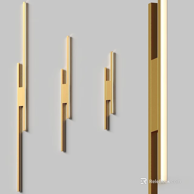 Modern Elegant Gold Wall Lamps Featuring Vertical Line Design And Sleek Finish 3d model 