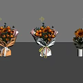 Orange Flower Bouquets With Green Leaves Wrapping Paper Ribbons And Sunflower In White Vase