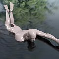 Man Sculpture Lying on Smooth Surface with Extended Arms and Green Tree Background