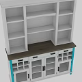 White Sideboard with Wooden Top Drawers Cabinet Doors and Open Shelves