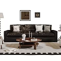 Modern Leather Sofa Coffee Table Set With Pillows Floor Lamp And Wall Art 3d model