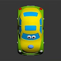 Kids Yellow And Green Toy Car With Big Eyes Smiling Face Cartoon Style