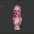 3D Rendered Child Head with Pink Long Hair Elf Ears Green Eyes and Light Skin