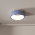 Minimalist Modern Blue and Wooden Frame Ceiling Light with Square Hexagonal Shape Design 3d model