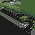 Outdoor Parking Lot Layout With Marked Spaces Trees Road And Green Lawn