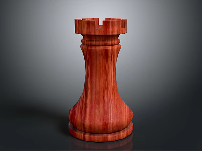Carved Wooden Chess Rook Sculpture with Intricate Details Smooth Surface and Red Wood Grain 3d model