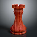 Carved Wooden Chess Rook Sculpture with Intricate Details Smooth Surface and Red Wood Grain