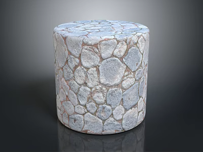 Round Stone Column With Gray And White Pebble Mosaic Surface Design 3d model