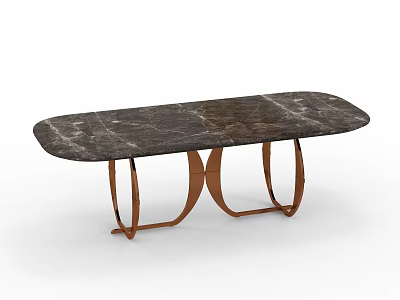 Oval Shaped Modern Dining Table With Dark Marble Top and Copper Curved Legs Design 3d model