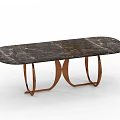 Oval Shaped Modern Dining Table With Dark Marble Top and Copper Curved Legs Design