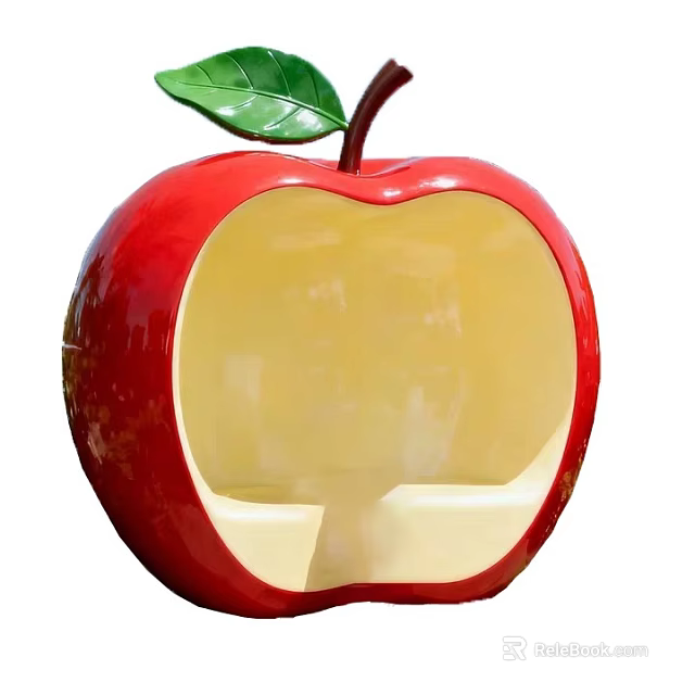 Apple Shaped Outdoor Chair with Red Exterior Green Leaf and Yellow Seat 3d model 