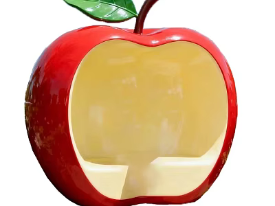 Apple Shaped Outdoor Chair with Red Exterior Green Leaf and Yellow Seat 3d model