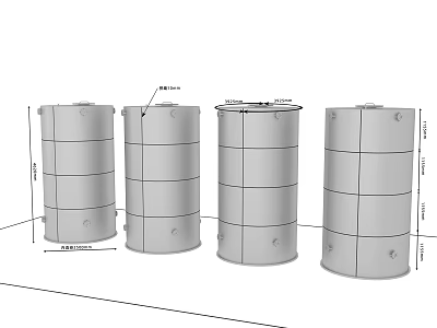 Industrial Factory Facility Featuring Cylindrical Storage Tanks With Size Details 3d model