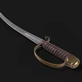 Antique Saber Sword with Curved Steel Blade Leather Wrapped Handle and Brass Guard Ring