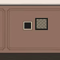 Light Brown Interior Wall with Decorative Moldings and Two Framed Artworks Featuring Geometric Pattern 3d model