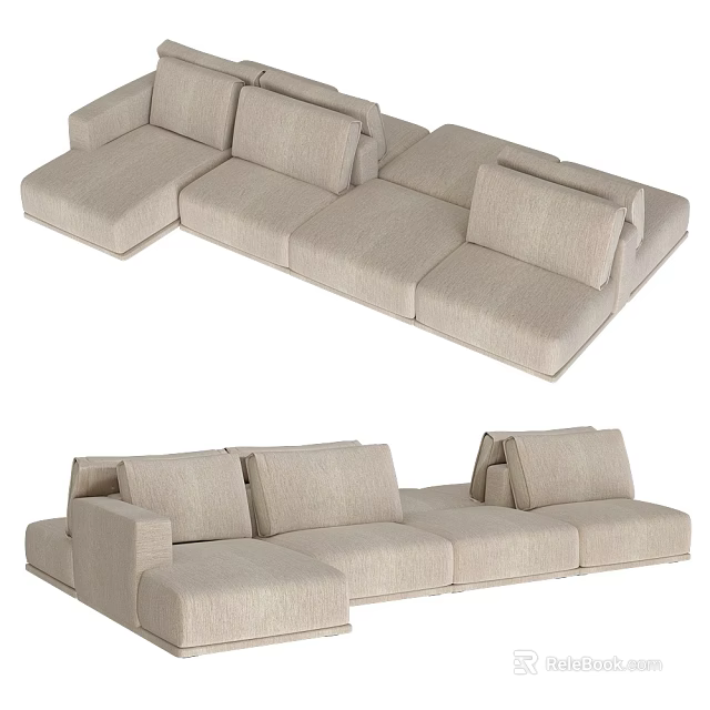 Modern Light Beige Sectional Sofa With Modular Design And Comfortable Seating 3d model