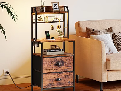 Industrial Style Living Room Storage Shelf With Wooden Drawers And Metal Frame 3d model