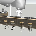 Outdoor Bar Counter With Stools Bartender Green Tree And Drink Glasses