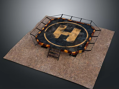 Octagonal Fighting Ring With Yellow H Logo Fencing And Brown Mat Floor 3d model