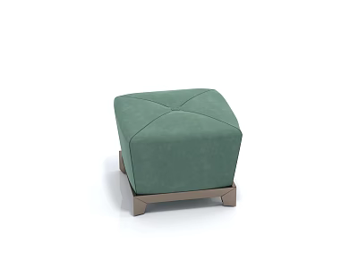 Green Upholstered Square Stool With Tufted Seat And Wooden Legs Design 3d model