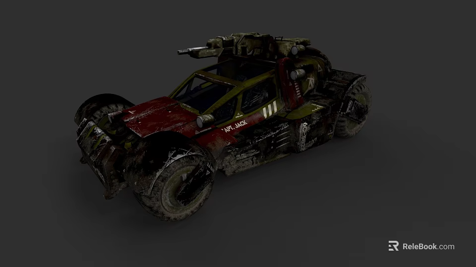 Armored Off Road Vehicle with Military Style Weapon Mount and Red Yellow Body 3d model 