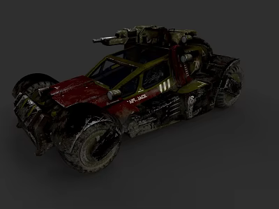 Armored Off Road Vehicle with Military Style Weapon Mount and Red Yellow Body 3d model