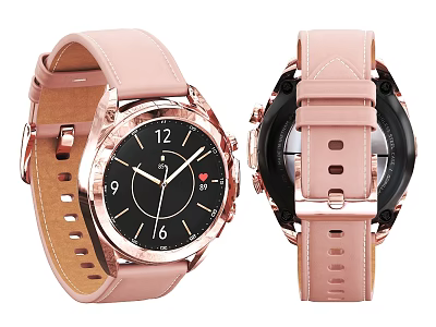 Pink Leather Strap Watch With Rose Gold Case And Black Dial Design 3d model