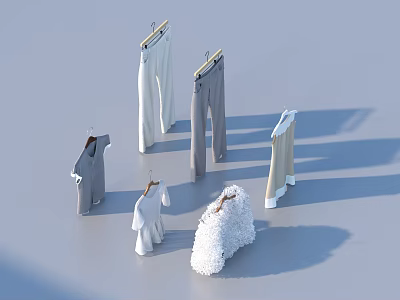 Various Clothes On Hangers With Different Styles And Knitted Texture 3d model