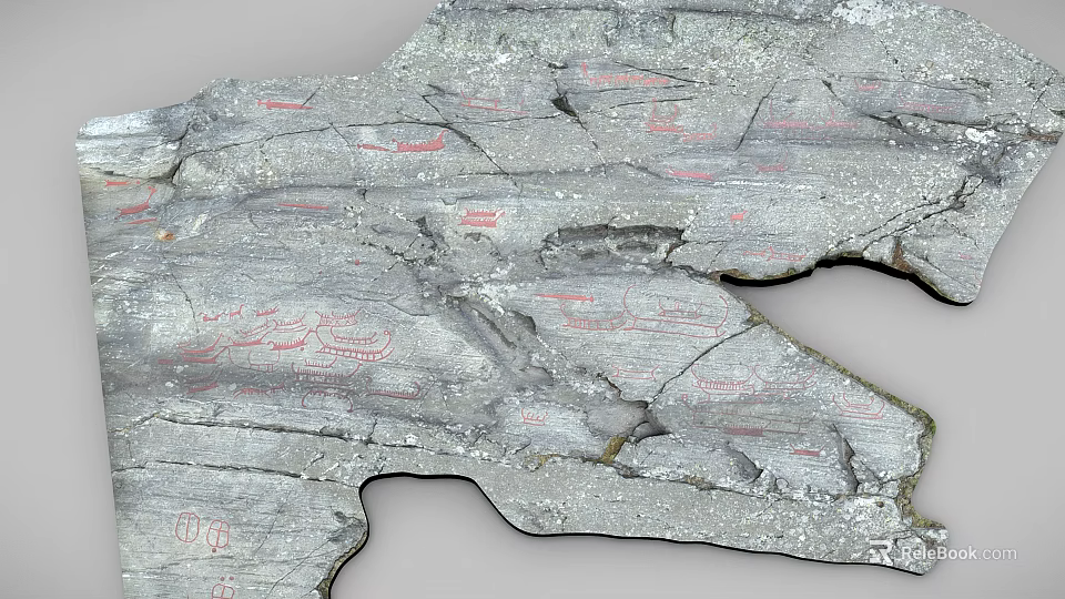 Gray Stone Surface With Red Carvings And Wooden Accents For Natural Design 3d model 