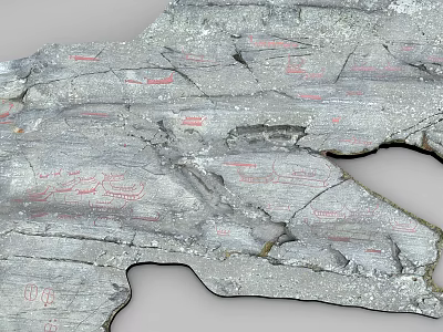 Gray Stone Surface With Red Carvings And Wooden Accents For Natural Design 3d model