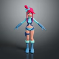 Stylish 3D Character Creature With Pink Hair Blue Outfit Bow Gloves And Boots