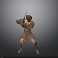 Man in Medieval Warrior Armor Holding Sword in Fighting Stance