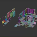 3D Model Ancient Courtyard With Purple Brick Walls Gray Stone Floors And Clay Pots