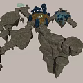 Mystical Floating Rock Islands With Glowing Core And Rocky Structures Surrounded By Green Swirls