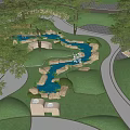 Outdoor Children's Play Area With Natural Grass Trees Stones Water Features And Curved Paths