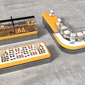 Glass Door Display Shelves For Food Showcases With Yellow Gray Design And Layered Storage
