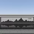 Modern Landscape Feature Wall With Mountain Shapes Flying Birds LOGO And Reflection In Water Pool
