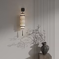 Elegant Modern Wall Lamp With Vertical Striped Screen Vase And Branches Casting Soft Shadow 3d model