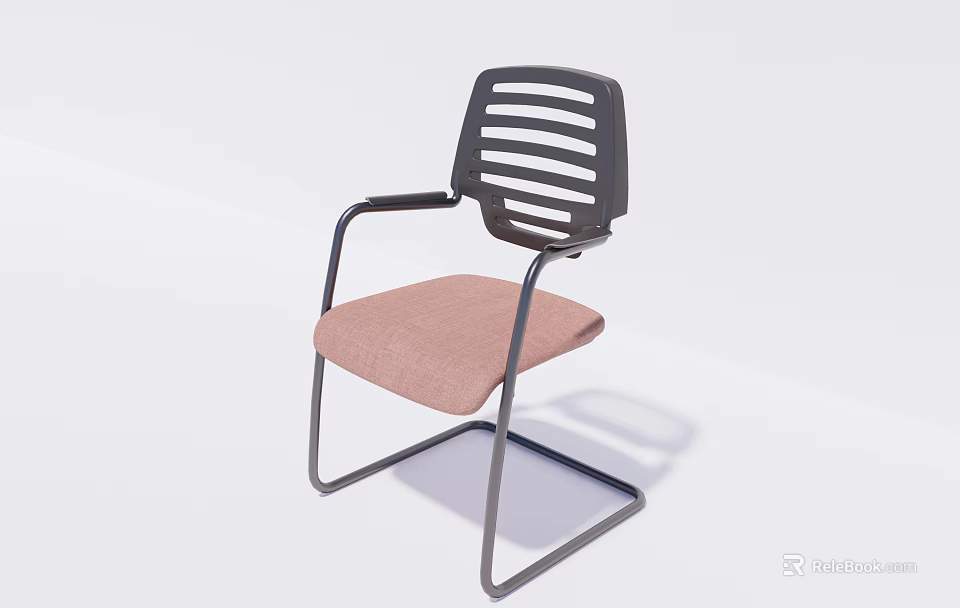 Modern Office Chair With Black Striped Backrest Metal Armrests And Light Brown Cushioned Seat 3d model 