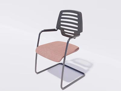 Modern Office Chair With Black Striped Backrest Metal Armrests And Light Brown Cushioned Seat 3d model