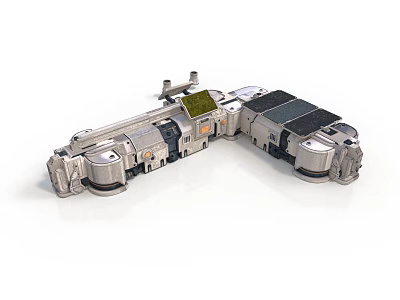 Science fiction style space station science fiction module science fiction component science fiction equipment modular structure solar panel green vegetation area metal cabin 3d model