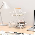 White Two Tier Metal Storage Rack With Wire Baskets For Desk Organizing 3d model