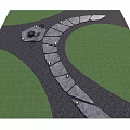 Curved Natural Stone Stepping Stones Path With Green Lawn And Pebble Ground