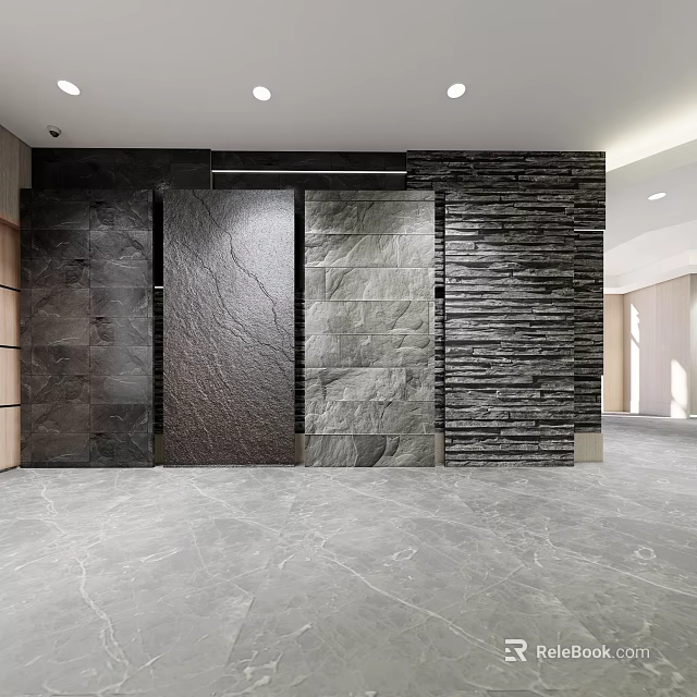 Modern Textured Background Wall With Layered Stone Panels And Slate Tiles 3d model