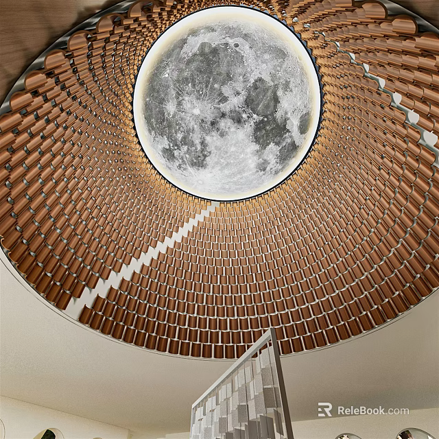 Unique Spiral Leisure Area With Brown Brick Walls And Circular Moon Ceiling 3d model 