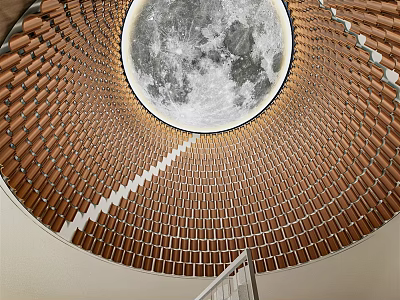 Unique Spiral Leisure Area With Brown Brick Walls And Circular Moon Ceiling 3d model