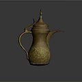 Golden Brass Teapot With Intricate Carvings Spire Lid And Long Spout Design