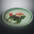Elegant Green Round Decorative Plate With Lotus Flower And Leaves Design