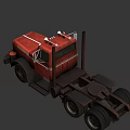 Red Vintage Classic Truck Tractor Unit With Retro Design And Old Rustic Style