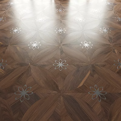 Elegant Wooden Flooring Design With Geometric Patterns And Floral Accents 3d model